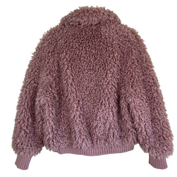Zara TRF Sz S Faux Shearling Bomber Jacket in Mauve Fuzzy Zip-up Boho Warm - Picture 3 of 16